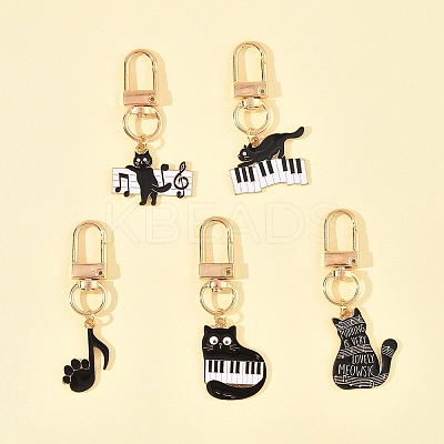 5Pcs Cat & Music Theme Alloy Enamel Pendant Decoration HJEW-FS00035-03-1
