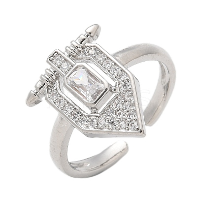 Brass Micro Pave Clear Cubic Zirconia Cuff Finger Rings for Women RJEW-U033-10P-1