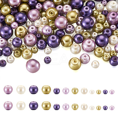 12 Strands 12 Styles Baking Paint Pearlized Glass Pearl Round Bead Strands HY-CW0001-03B-1