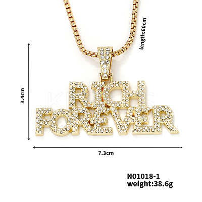 Alloy Crystal Rhinestone 3D English Rich Forever Pendant Necklaces KK1216-1-1