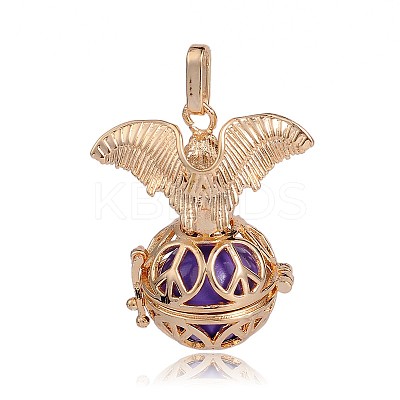 Golden Plated Brass Hollow Round Cage Pendants KK-J252-01G-1