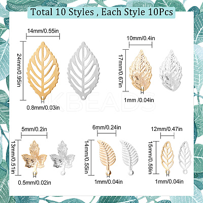 100Pcs 10 Style 304 Stainless Steel Pendants STAS-SC0004-13-1