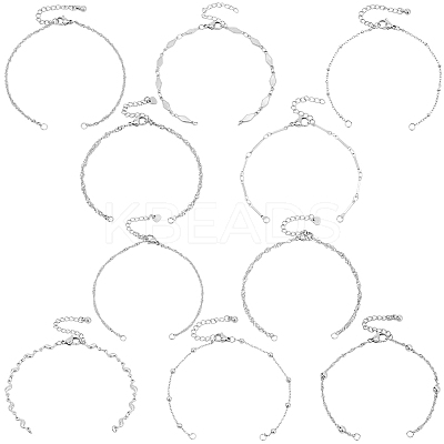 10Pcs 10 Styles 304 Stainless Steel Chain Bracelet Making AJEW-BBC0002-51-1