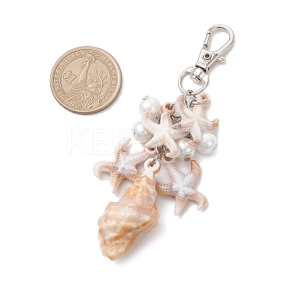 4Pcs 4 Styles Acrylic Starfish Conch Shell & Glass Pearl Pendant Decoration HJEW-JM03877-1