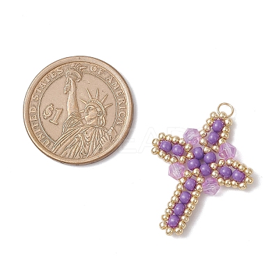 Glass Seed Beaded Cross Pendants PALLOY-MZ00826-03-1