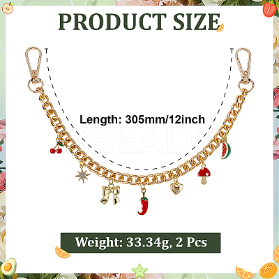 2Pcs Alloy Enamel Red Hot Pepper Mushroom Charm Aluminum Curb Chain Bag Decorative Chains HJEW-ME00050-1