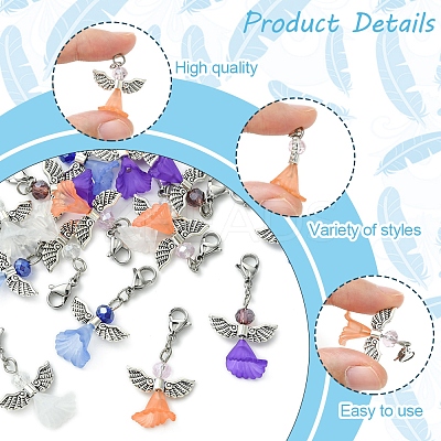 16Pcs 4 Colors Angel Glass Acrylic Pendants HJEW-FS00015-1