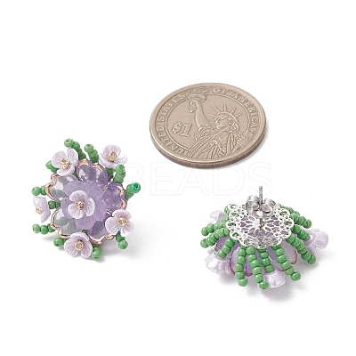 Flower Handmade Glass Seed Beads Stud Earrings EJEW-MZ00656-03-1
