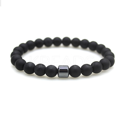 Glass Round Beaded Stretch Bracelets for Men Women FS-WG77712-10-1