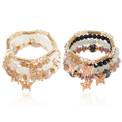 8Pcs 8 Style Synthetic Quartz Crystal & Acrylic Imitation Gemstone Beaded Stretch Bracelets Set BJEW-AN0001-29-1