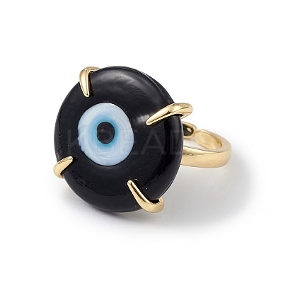Lampwork Evil Eye Open Cuff Ring RJEW-C051-01G-01-1