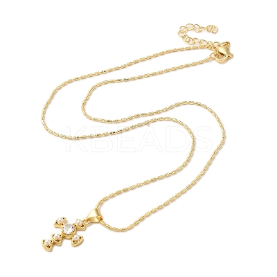 Brass Pave Clear Cubic Zirconia Cross Pendant Necklaces for Women LS-NJEW-K381-04G-1