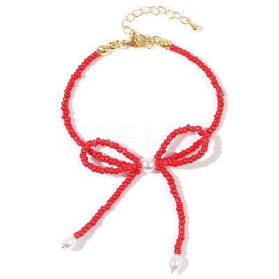 Glass Seed Beaded Bowknot Bracelets for Women ZN6735-1-1