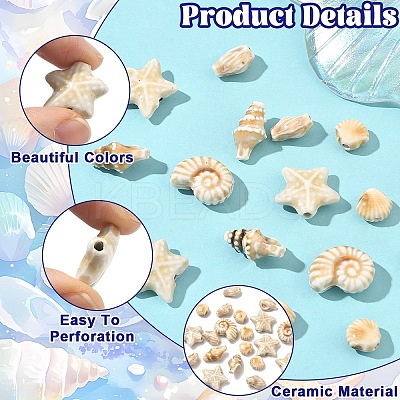 25Pcs 5 Styles Handmade Porcelain Ceramic Beads PORC-YW0001-85-1
