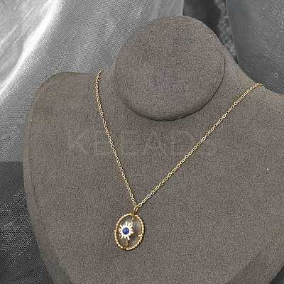 304 Stainless Steel Pave Natural Lapis Lazuli Oval with Star Pendant Necklaces for Women NJEW-Z055-05G-1