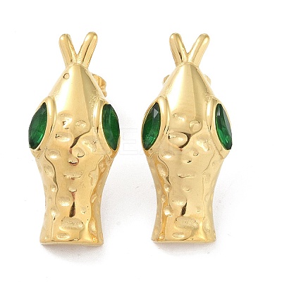 Snake Head 304 Stainless Steel Pave Cubic Zirconia Stud Earrings for Women EJEW-G390-01G-02-1