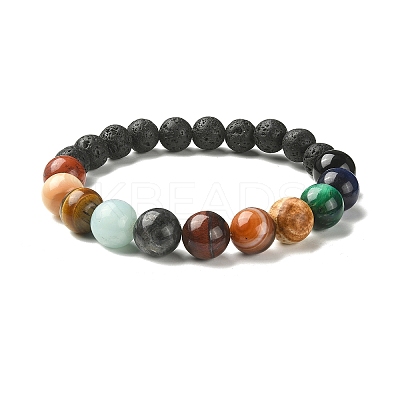 Natural Shell & Mixed Gemstone Round Beaded Stretch Bracelet BJEW-JB09359-1