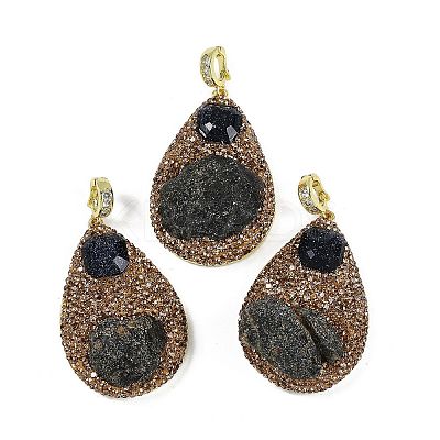 Raw Natural Tektite & Synthetic Blue Goldstone Big Pendants KK-P282-04G-1