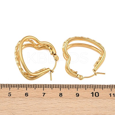 304 Stainless Steel Triple Heart Hoop Earrings EJEW-I320-27G-02-1