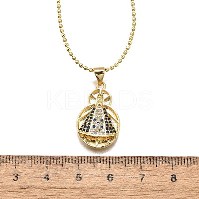 Brass Clear & Blue Cubic Zirconia Nossa Senhora Aparecida Virgin Pendant Necklaces for Women NJEW-U039-01B-G-1