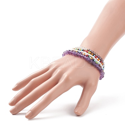 Faceted Glass & Natural Amethyst Stretch Beaded Bracelets Sets BJEW-TA00202-04-1