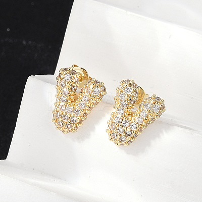 Brass Micro Pave Cubic Zirconia Stud Earrings EJEW-Z091-04G-V-1