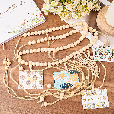 Wall Hanging Photo Display with Wooden Beads Garland AJEW-WH20011-54D-1
