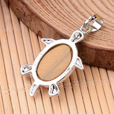 Tortoise Platinum Tone Brass Tiger Eye Pendants G-F265-01C-1