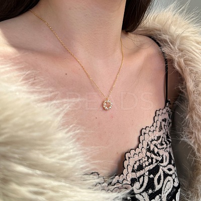 Round Ring 925 Sterling Silver Micro Pave Cubic Zirconia Pendant Necklaces for Women NJEW-F338-07G-1