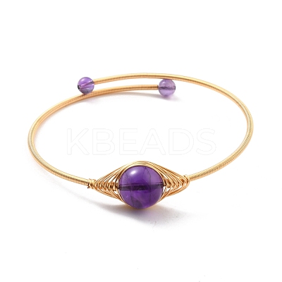 Natural Amethyst Wrapped Cuff Bangle BJEW-A122-03B-1