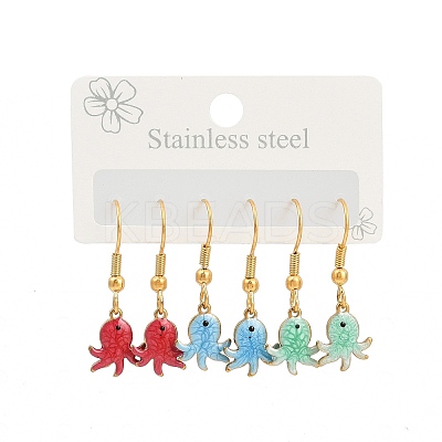 Ocean Series 304 Stainless Steel Enamel Dangle Earrings EJEW-K017-01D-G-1