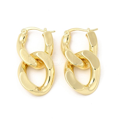 Brass Double Interlocking Oval Dangle Hoop Earrings for Women EJEW-E275-05G-1