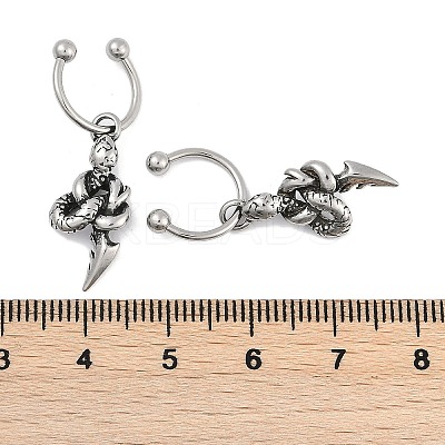 Snake 316 Surgical Stainless Steel Dangle Half Hoop Earrings for Women EJEW-G416-50AS-1