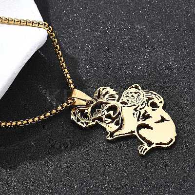 201 Stainless Steel Laser Cut Mother and Baby Koala Pendant Box Chain Necklaces for Women Men NJEW-E156-01G-1