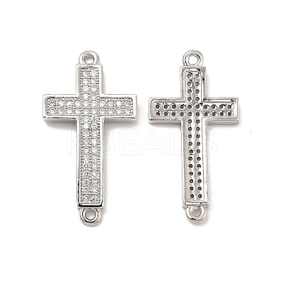 Brass Micro Pave Clear Cubic Zirconia Connector Charms KK-E068-VB327-1