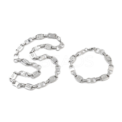 Anti-Tarnish 201 Stainless Steel Oval Link Chain Necklace & Bracelets Set SJEW-G083-02P-1