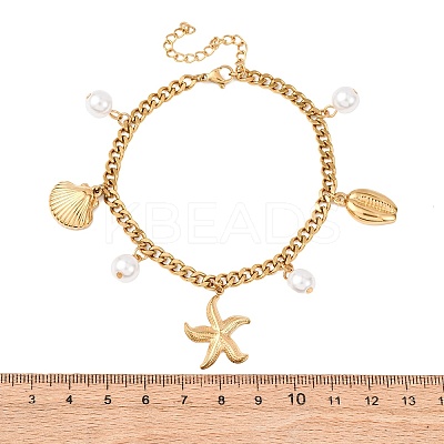 Starfish & Shell Shape 304 Stainless Steel Charm Bracelets BJEW-F519-02B-G-1