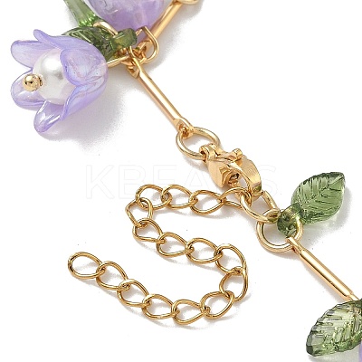 Flower Leaf Shell Pearl & Acrylic Charm Bracelets BJEW-TA00535-01-1
