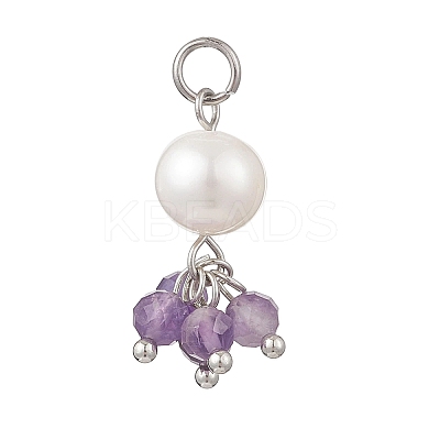 Natural Green Aventurine & Garne & Amethyst & Rose Quartz & Apatite Faceted Round & Potato Pearl Pendants PALLOY-JF04750-01-1