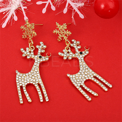 Snowflake with Deer Alloy Enamel Dangle Stud Earrings FS-WGC4262-01-1