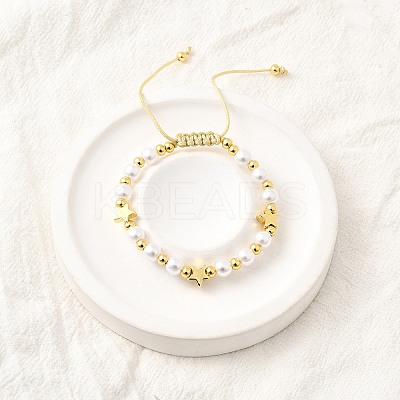 ABS Imitation Pearl Beads Braided Bead Bracelets for Women BJEW-D317-09A-G-1