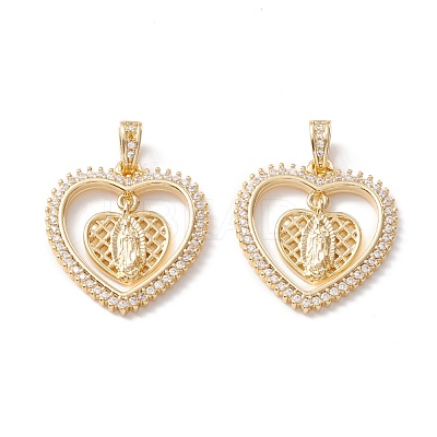 Religion Theme Brass Micro Pave Clear Cubic Zirconia Pendants KK-D067-25G-RS-1