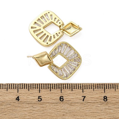 Rhombus Brass Micro Pave Clear Cubic Zirconia Dangle Stud Earrings EJEW-F373-02G-1