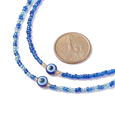 2Pcs 2 Style Resin Evil Eye & Glass Seed Beaded Necklaces Set for Women NJEW-JN03939-1