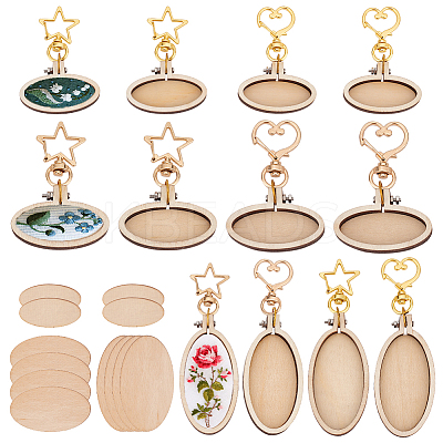 12Pcs 12 Styles Oval Wood Keychain Cabochon Settings KEYC-AB00002-1