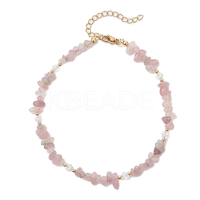 Dyed Natural Quartz Chip & Glass Beaded Anklets AJEW-AN00682-01-1