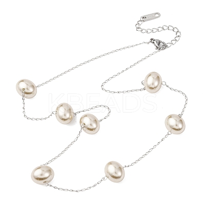Acrylic Imitation Pearl Oval 304 Stainless Steel Link Chain Necklaces for Women NJEW-F354-02P-1