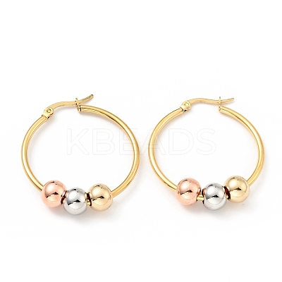 PVD Vacuum Plating 201 Stainless Steel Beaded Ring Hoop Earrings with 316 Stainless Steel Pins for Women EJEW-F285-33A-A-1
