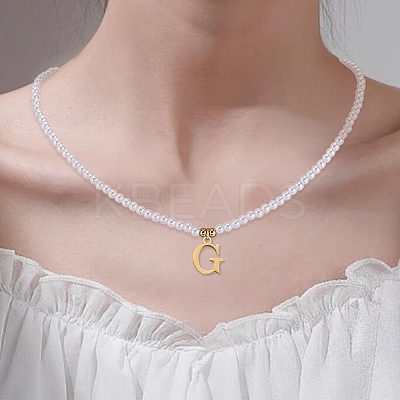 Imitation Pearl with Stainless Steel Pendants Necklaces NJEW-LP0001-51G-G-1