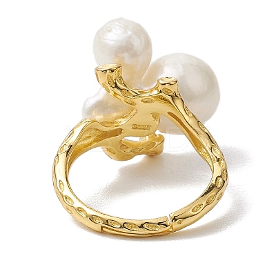 Round Natural Pearl Adjustable Rings RJEW-P113-06G-1